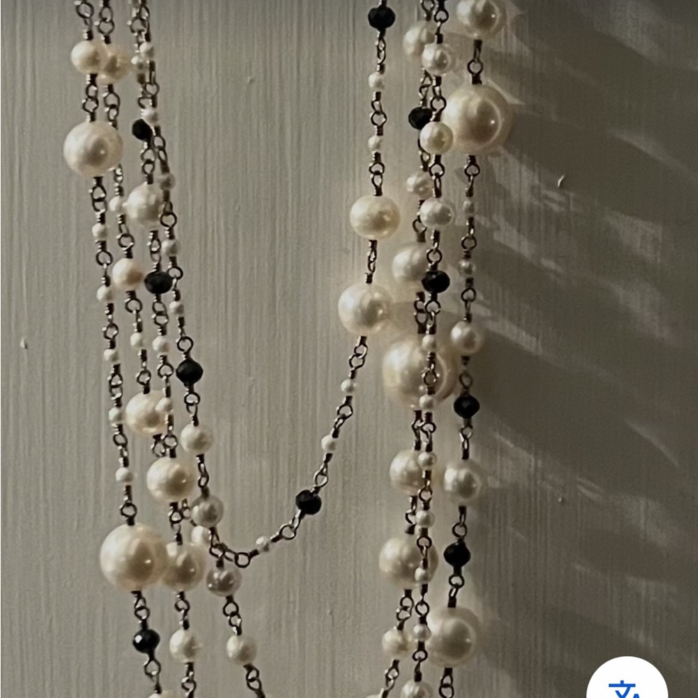 David Yurman 2017 Retired Oceanica Pearl & Black Spinel Bead Necklace 36” 925/SS